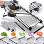 Mandoline Slicer Adjustable Dial Stainless Steel Blade & Gloves