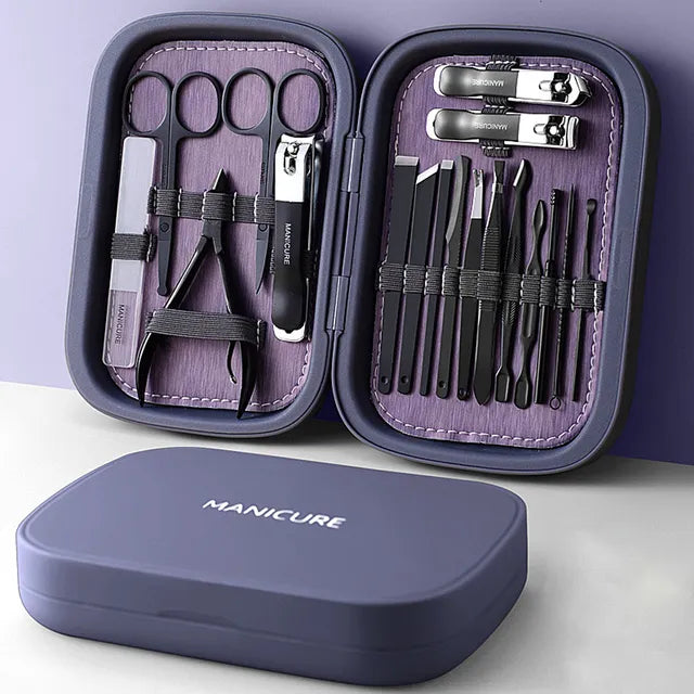 Manicure & Pedicure Set 18-Piece Stainless Steel Compact Case