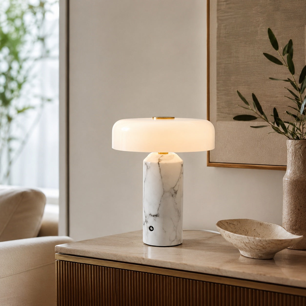 Marble Base Opaline Glass Touch-Control LED Table Lamp (USB Charging)