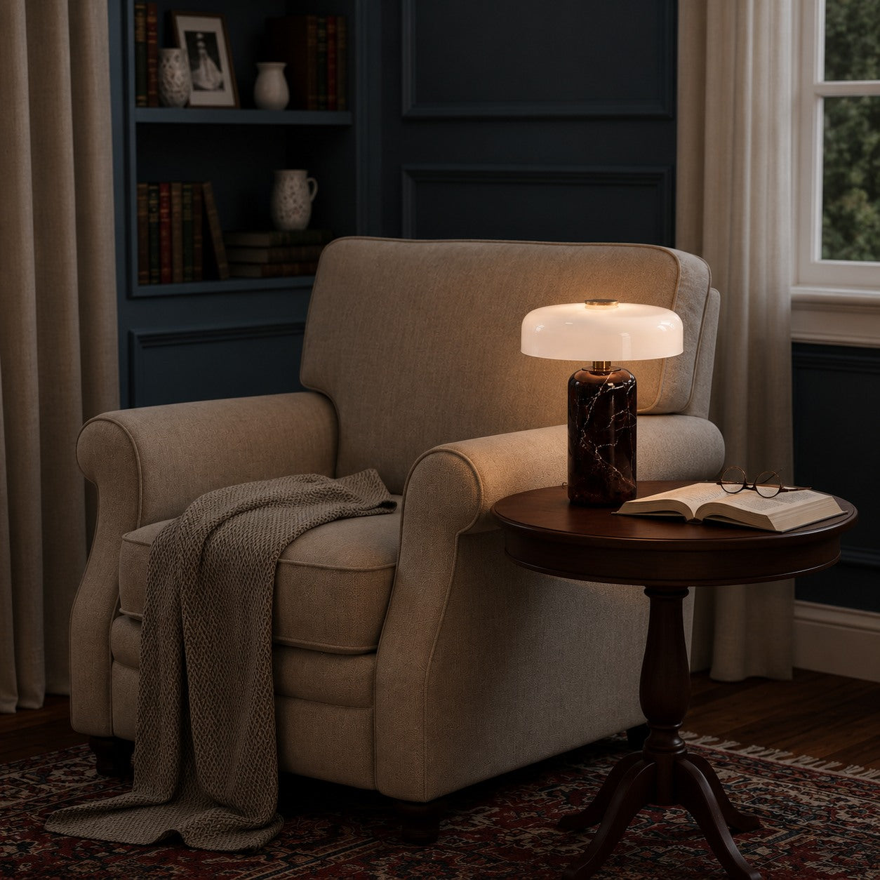 Marble Base Opaline Glass Touch-Control LED Table Lamp (USB Charging)