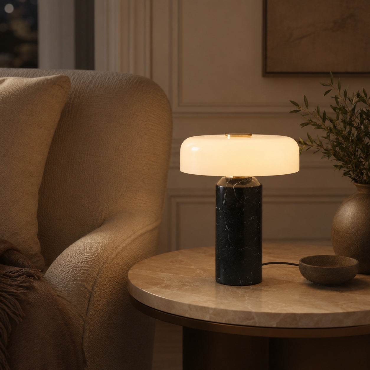 Marble Base Opaline Glass Touch-Control LED Table Lamp (USB Charging)