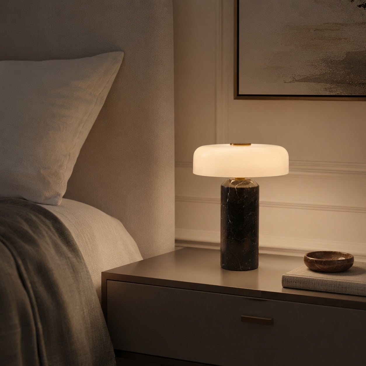 Marble Base Opaline Glass Touch-Control LED Table Lamp (USB Charging)