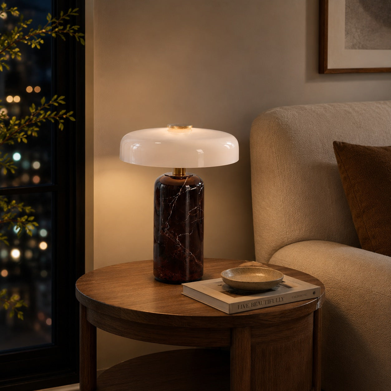 Marble Base Opaline Glass Touch-Control LED Table Lamp (USB Charging)
