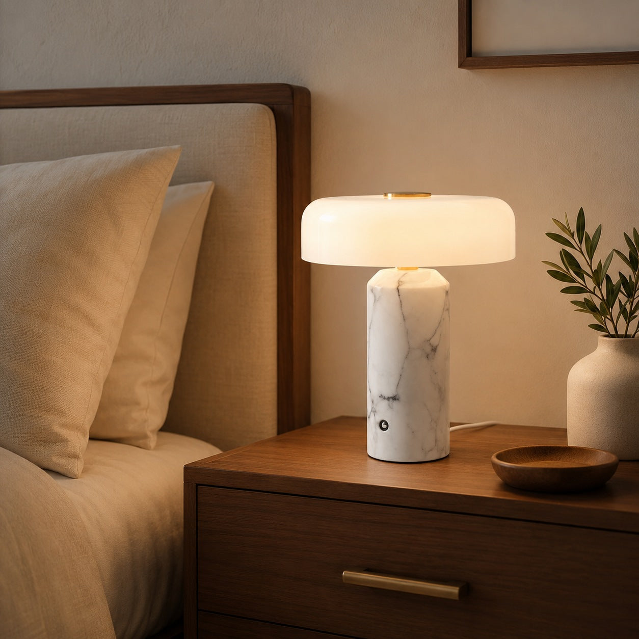 Marble Base Opaline Glass Touch-Control LED Table Lamp (USB Charging)