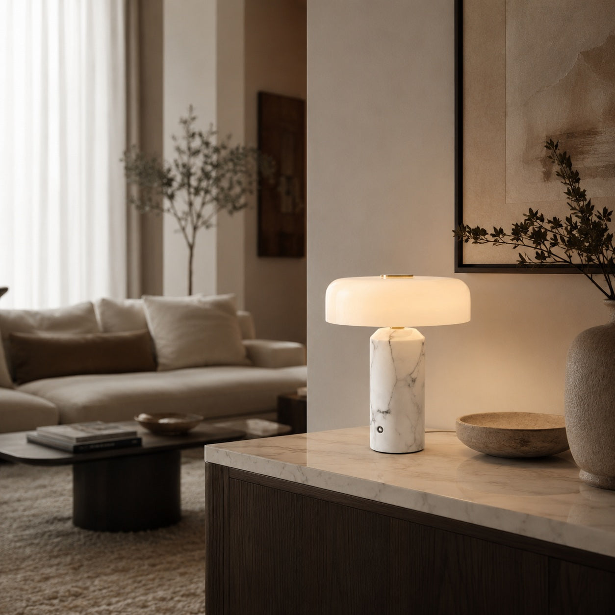 Marble Base Opaline Glass Touch-Control LED Table Lamp (USB Charging)