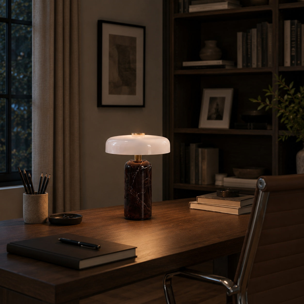 Marble Base Opaline Glass Touch-Control LED Table Lamp (USB Charging)