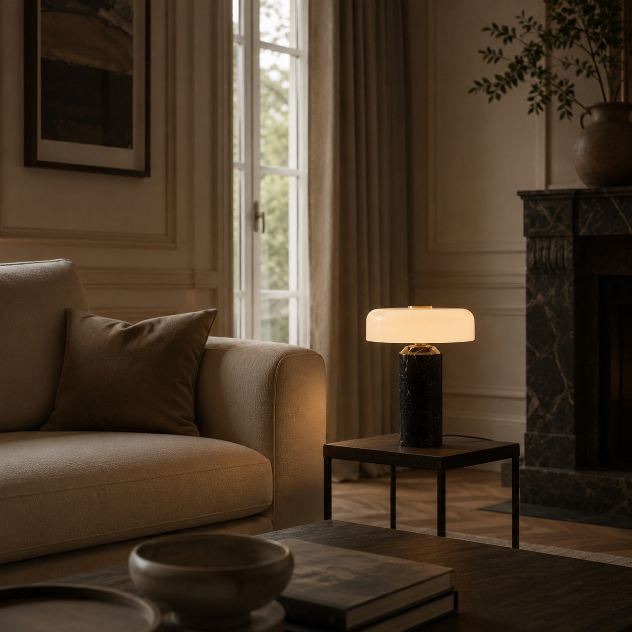 Marble Base Opaline Glass Touch-Control LED Table Lamp (USB Charging)