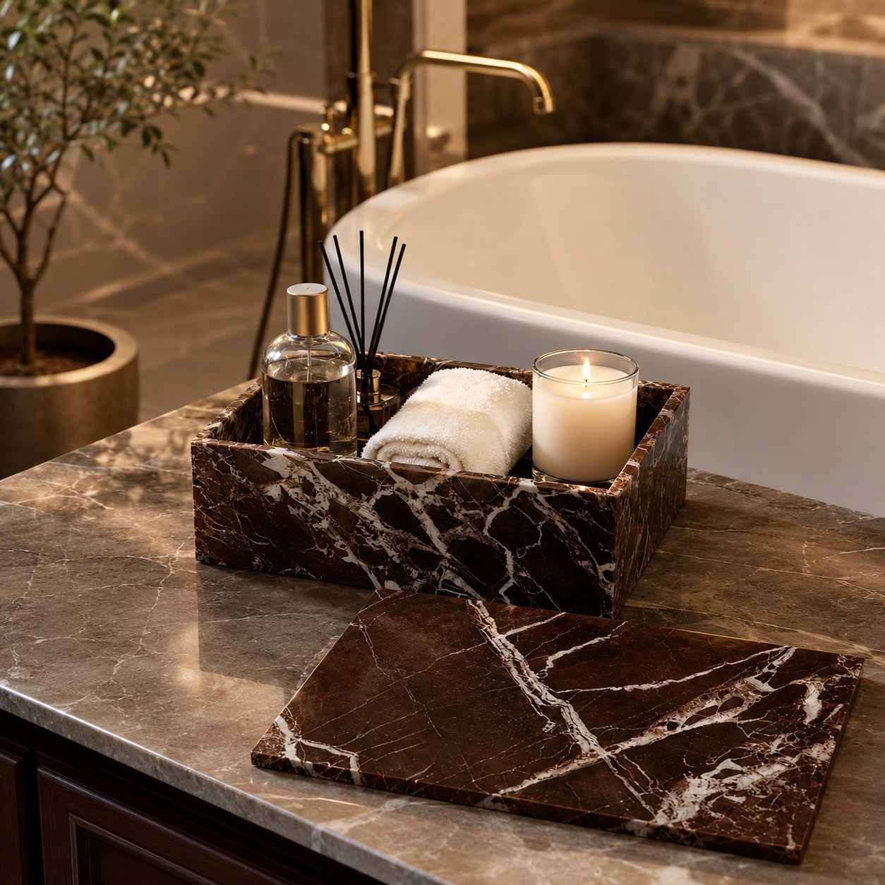 Marble-Look Acrylic Space-Saving Cotton Pad & Swab Organizer