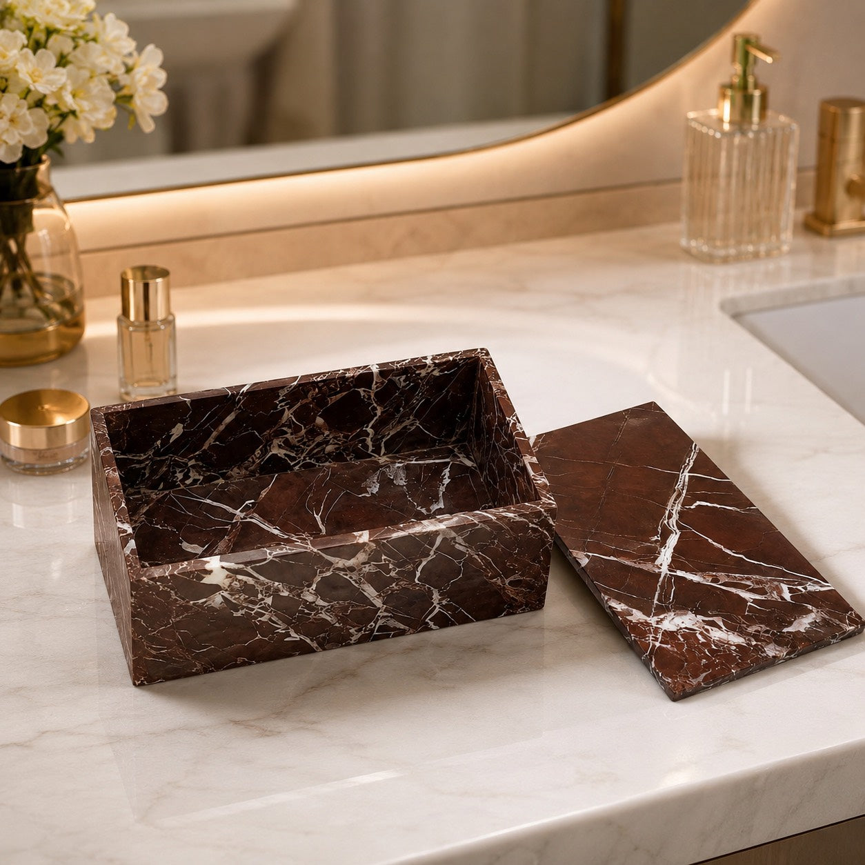 Marble-Look Acrylic Space-Saving Cotton Pad & Swab Organizer