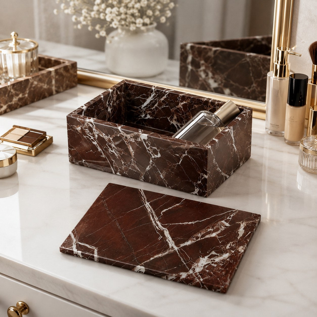Marble-Look Acrylic Space-Saving Cotton Pad & Swab Organizer
