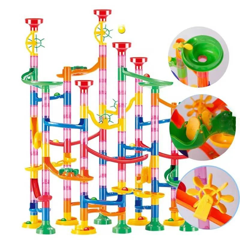 Marble Run Set 133-Piece Modular Button-Release Snap Assembly