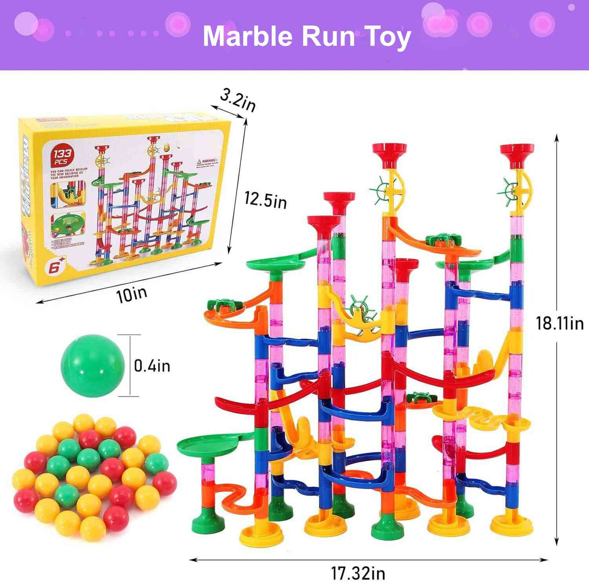Marble Run Set 133-Piece Modular Button-Release Snap Assembly