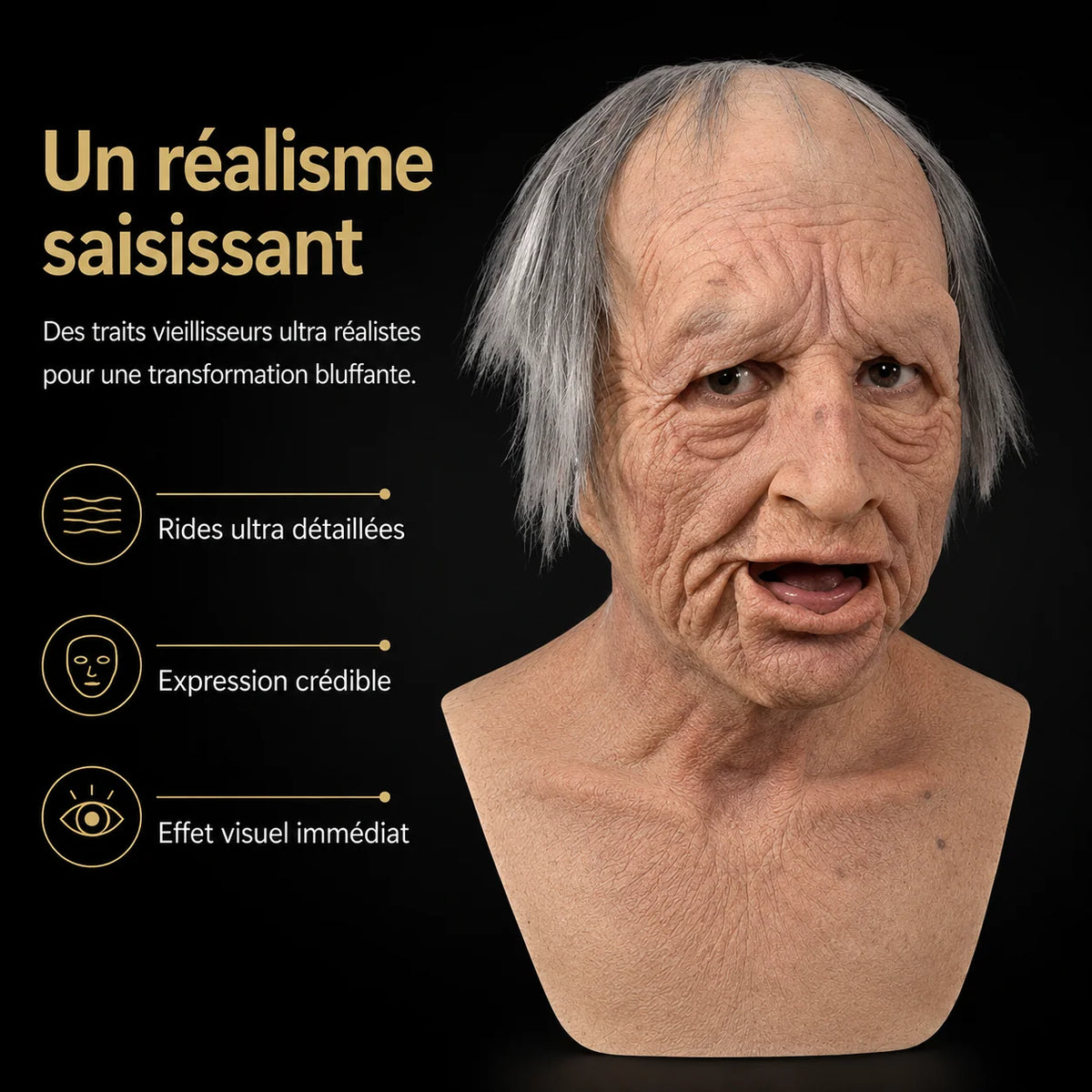 Mask Full Head Hyperrealistic Silicone Extended Chest Bib