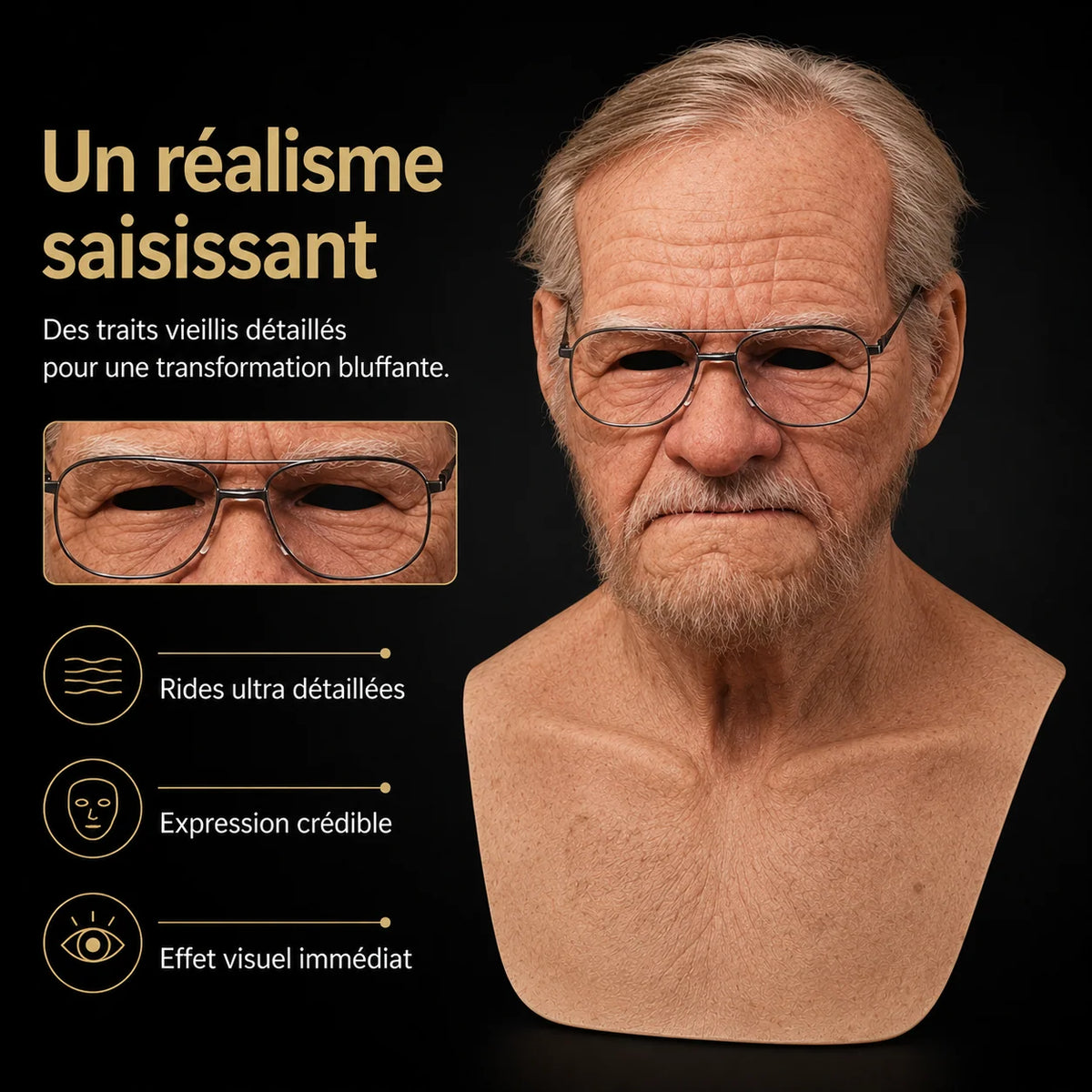 Mask Full Head Hyperrealistic Silicone Extended Chest Bib