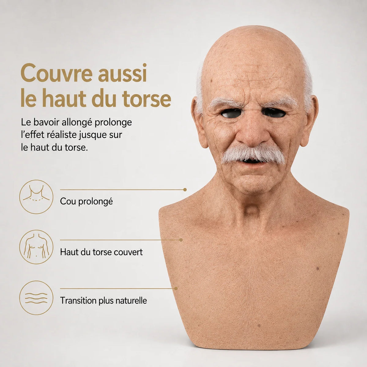 Mask Full Head Hyperrealistic Silicone Extended Chest Bib