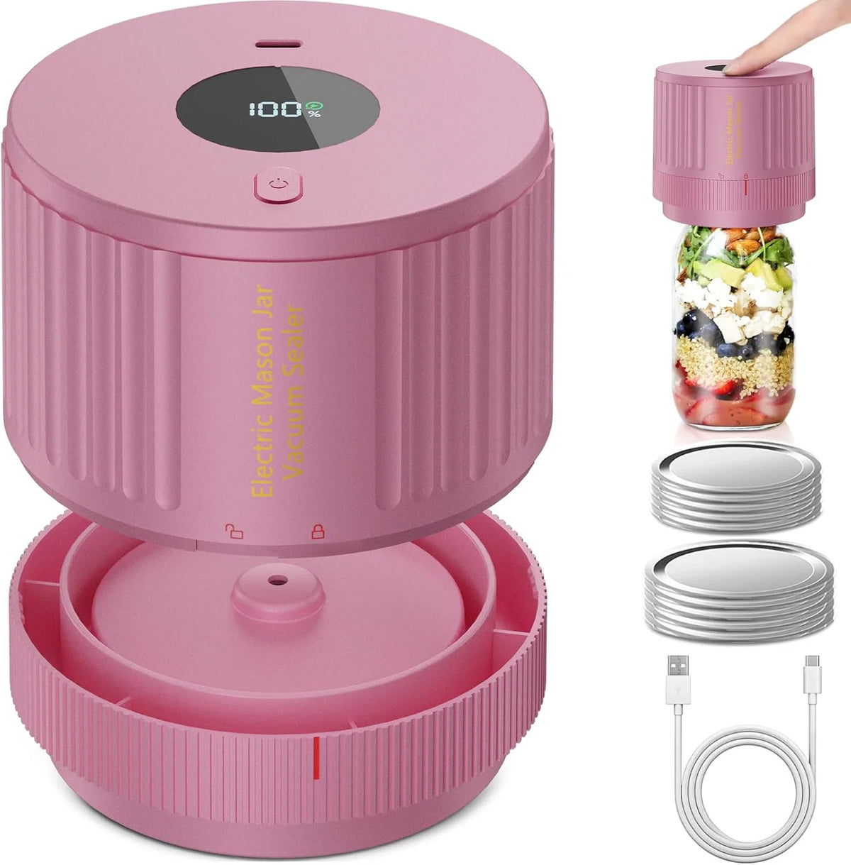 Mason Jar Vacuum Sealer Cordless Push-Button
