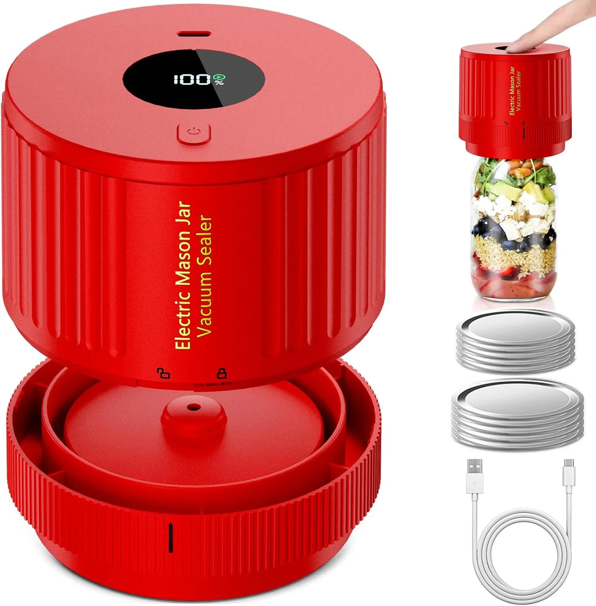 Mason Jar Vacuum Sealer Cordless Push-Button