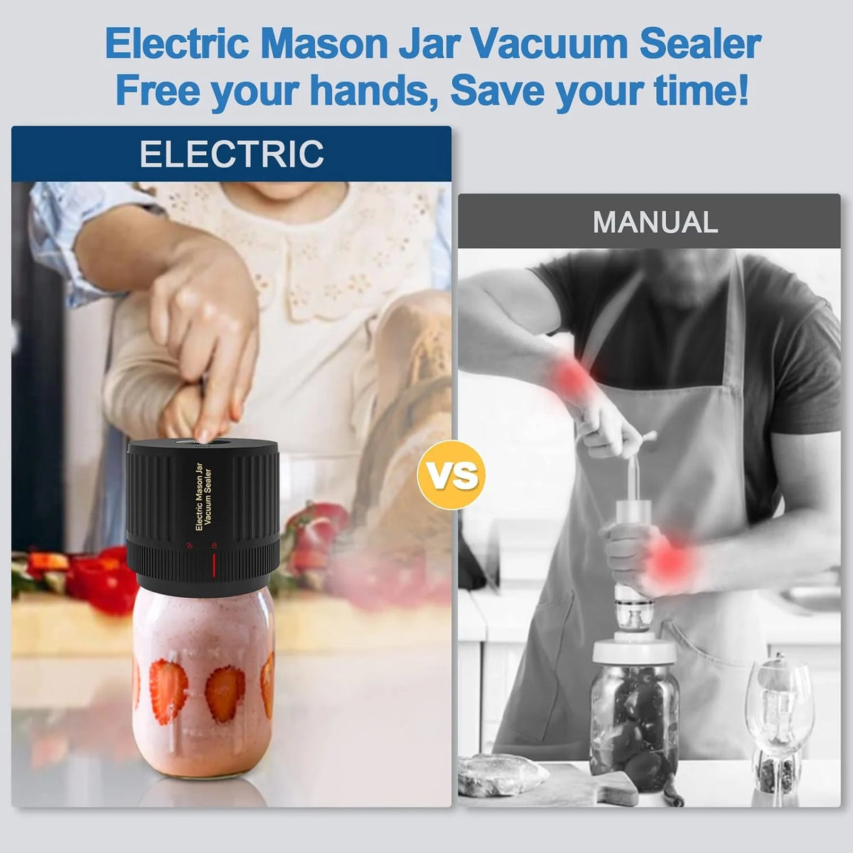 Mason Jar Vacuum Sealer One-Touch Fits Regular & Wide