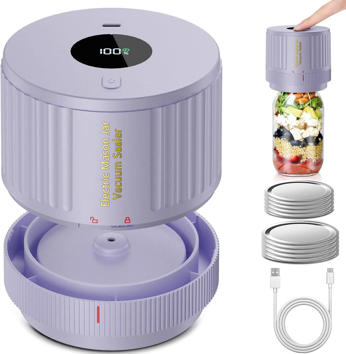 Mason Jar Vacuum Sealer One-Touch Fits Regular & Wide