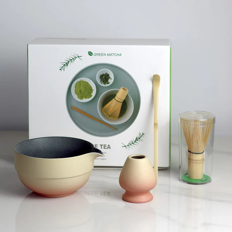 Matcha Bowl Set Ceramic Ombre Spout Bamboo Whisk & Scoop