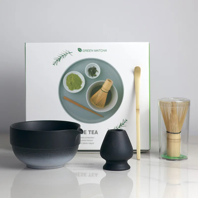 Matcha Bowl Set Ceramic Ombre Spout Bamboo Whisk & Scoop