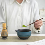 Matcha Bowl Set Ceramic Ombre Spout Bamboo Whisk & Scoop