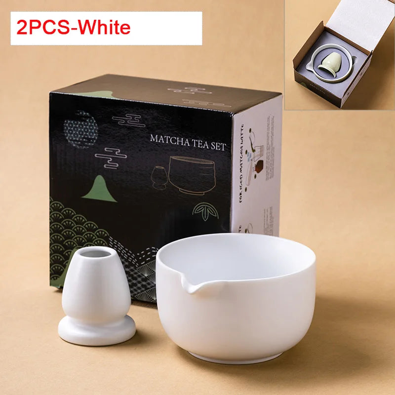 Matcha Bowl Set Ceramic Pouring Spout & Whisk Holder