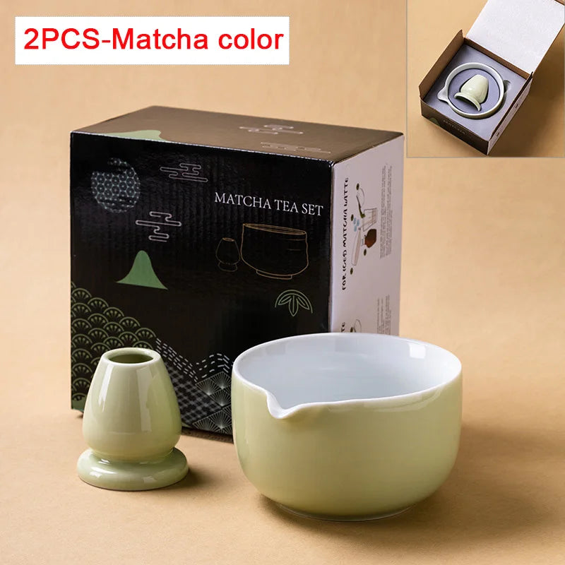 Matcha Bowl Set Ceramic Pouring Spout & Whisk Holder