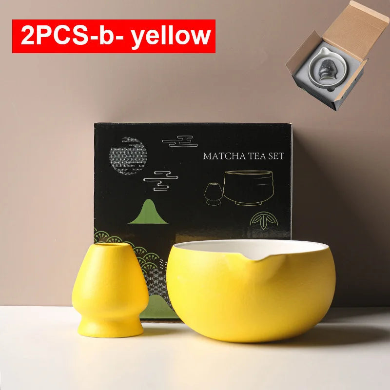 Matcha Bowl Set Ceramic Pouring Spout & Whisk Holder