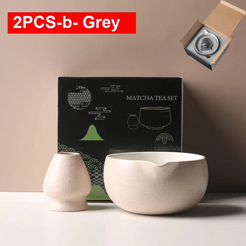Matcha Bowl Set Ceramic Pouring Spout & Whisk Holder