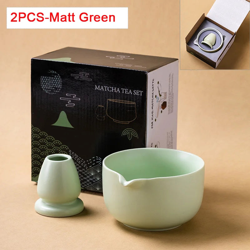 Matcha Bowl Set Ceramic Pouring Spout & Whisk Holder