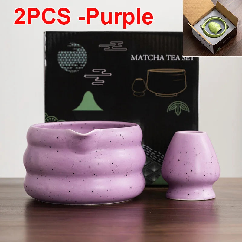 Matcha Bowl Set Ceramic Pouring Spout & Whisk Holder