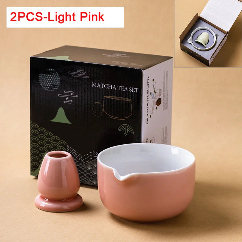 Matcha Bowl Set Ceramic Pouring Spout & Whisk Holder