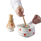 Matcha Bowl Set Handcrafted Ceramic Cute Strawberry Design