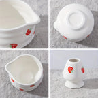 Matcha Bowl Set Handcrafted Ceramic Cute Strawberry Design