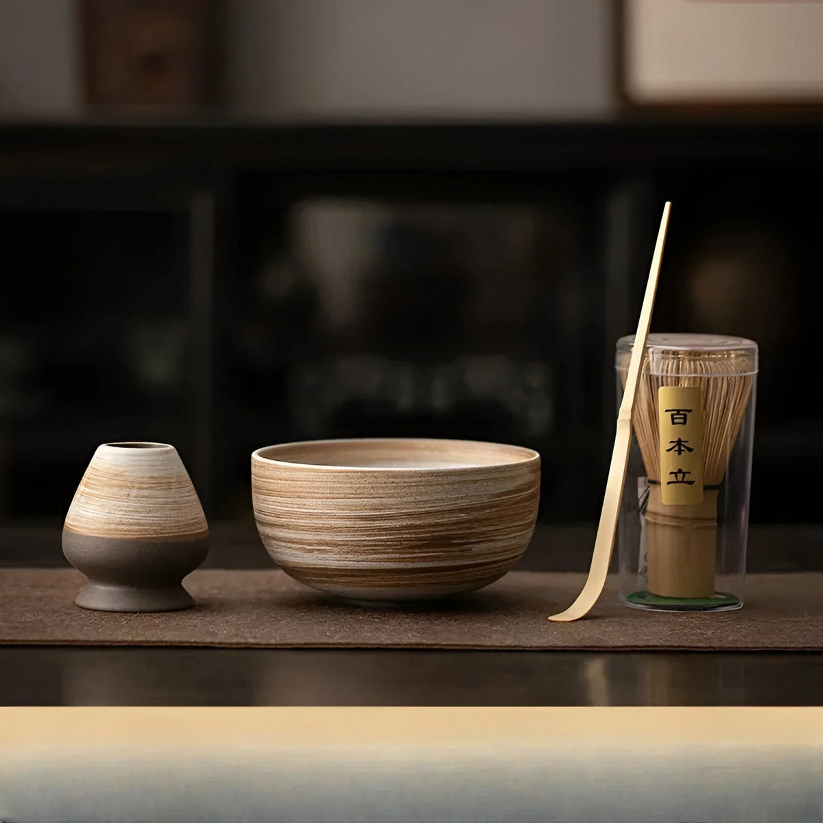 Matcha Tea Set 4-Piece Ceramic Bamboo Whisk & Spoon