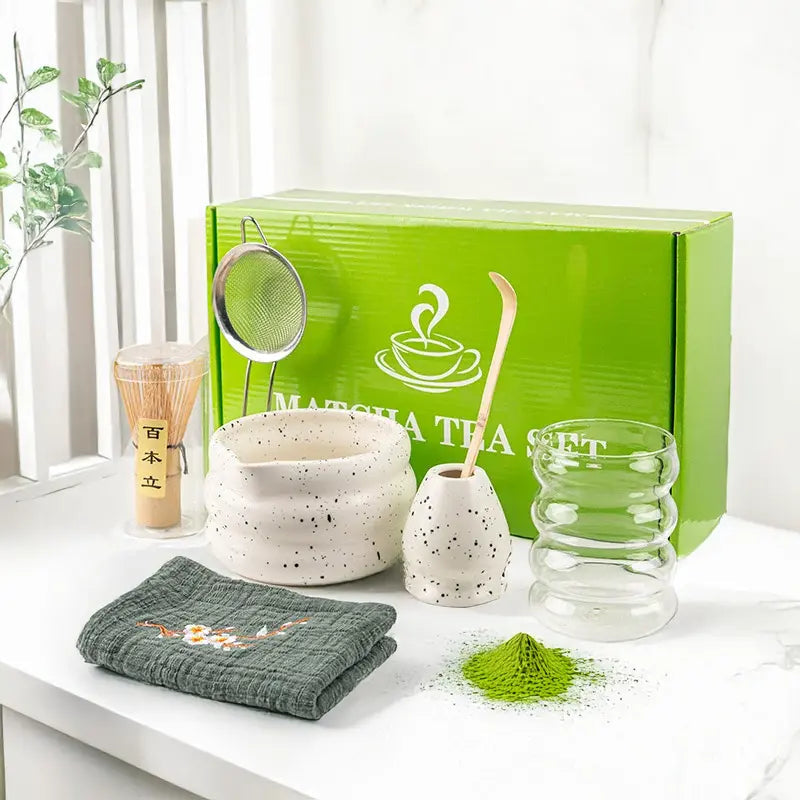 Matcha Tea Set 7 Piece Bamboo Whisk & Ceramic Bowl