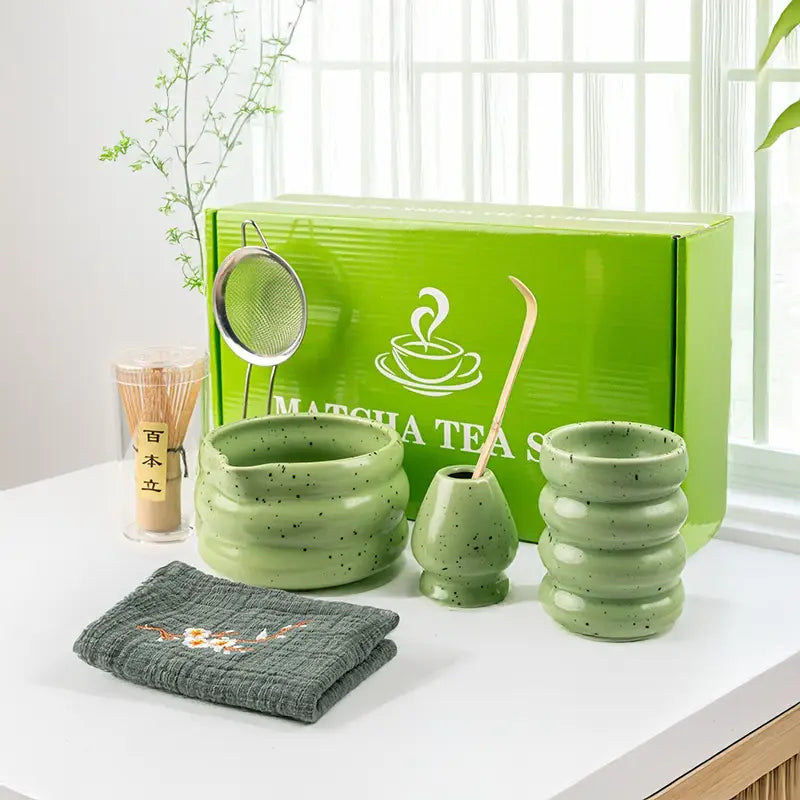 Matcha Tea Set 7 Piece Bamboo Whisk & Ceramic Bowl