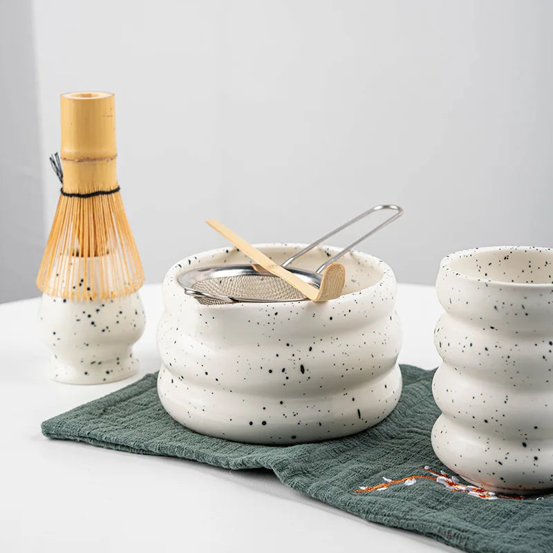 Matcha Tea Set 7 Piece Bamboo Whisk & Ceramic Bowl