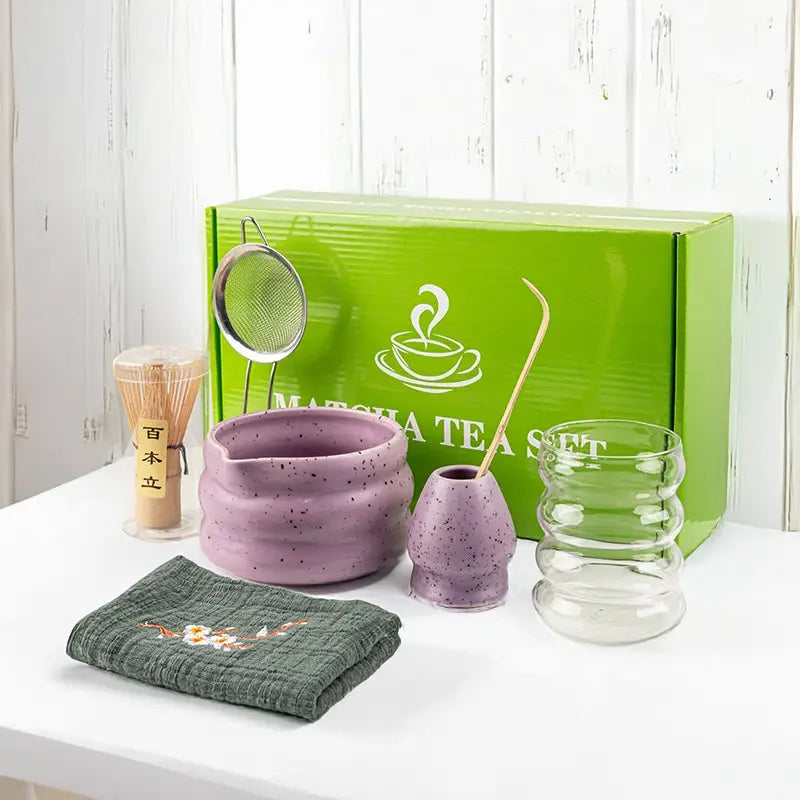 Matcha Tea Set 7 Piece Bamboo Whisk & Ceramic Bowl