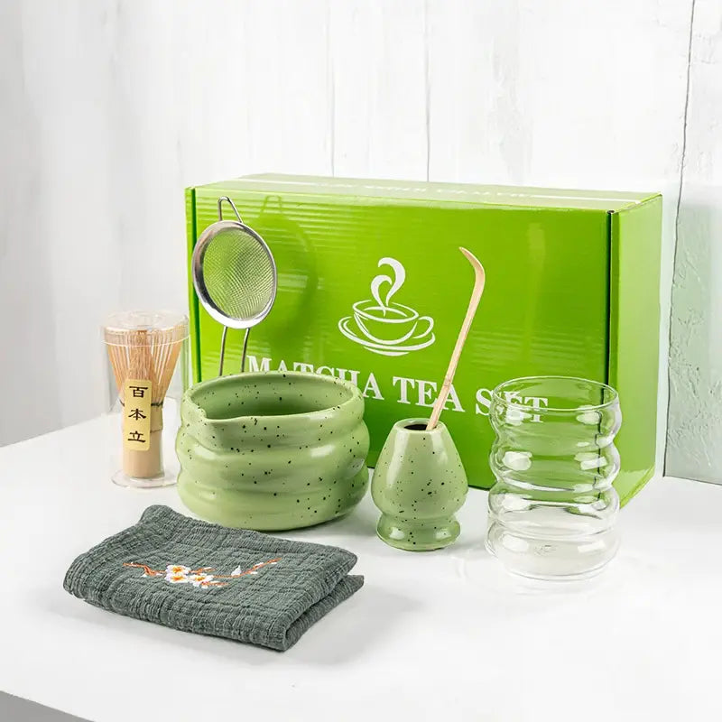 Matcha Tea Set 7 Piece Bamboo Whisk & Ceramic Bowl