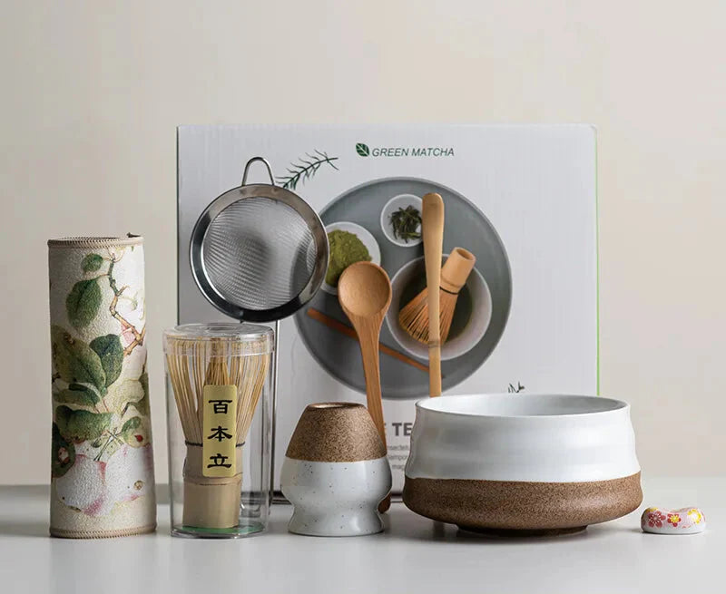 Matcha Tea Set 8-Piece Ceramic Bowl & Bamboo Whisk
