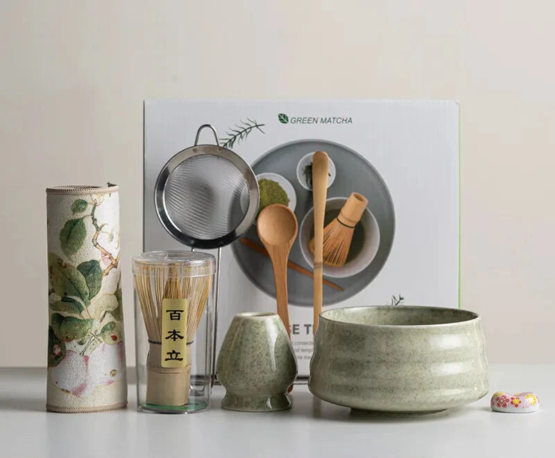 Matcha Tea Set 8-Piece Ceramic Bowl & Bamboo Whisk