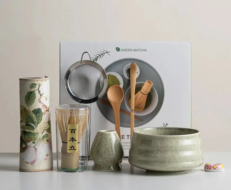 Matcha Tea Set 8-Piece Ceramic Bowl & Bamboo Whisk
