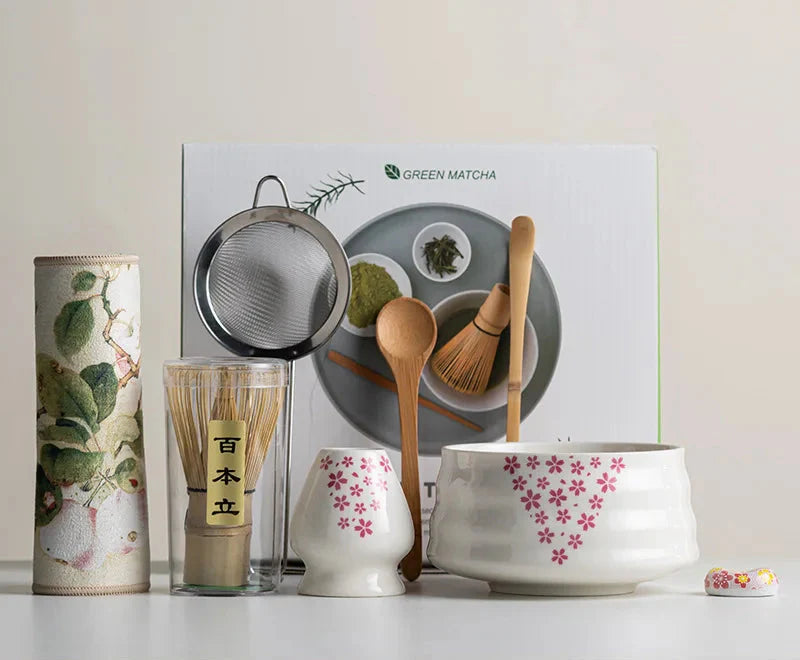 Matcha Tea Set 8-Piece Ceramic Bowl & Bamboo Whisk