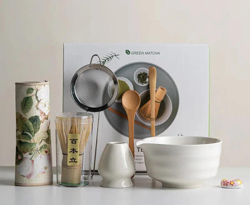 Matcha Tea Set 8-Piece Ceramic Bowl & Bamboo Whisk