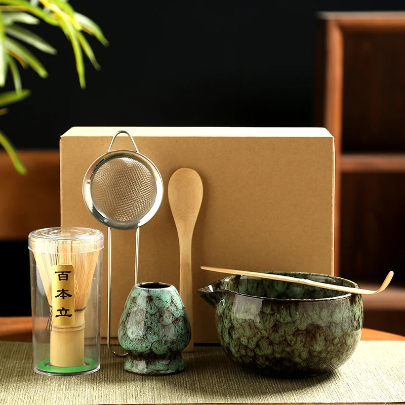 Matcha Tea Set Bamboo Whisk Marble Bowl 6-Piece