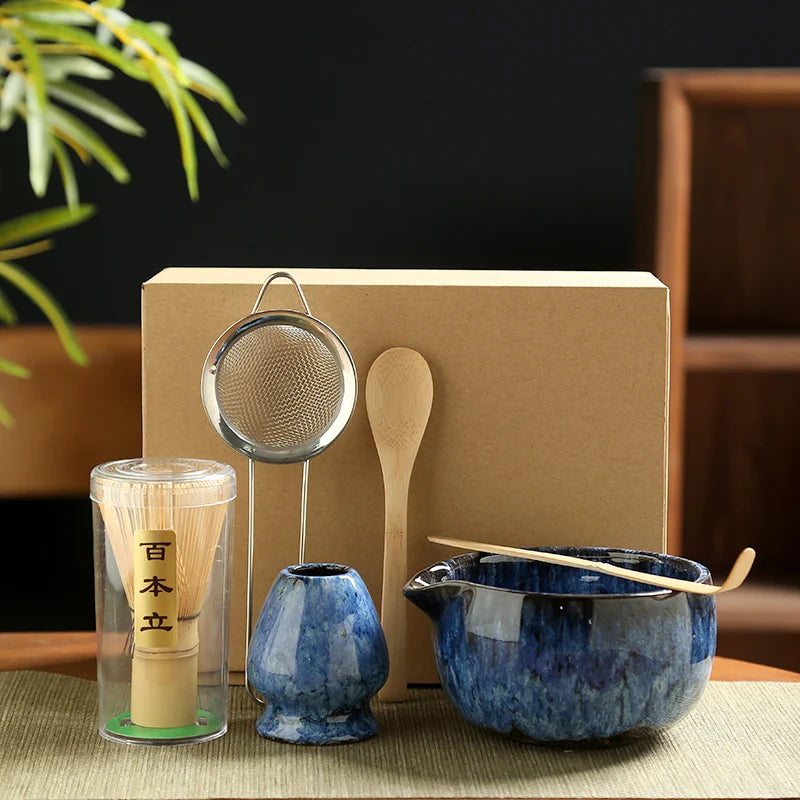 Matcha Tea Set Bamboo Whisk Marble Bowl 6-Piece