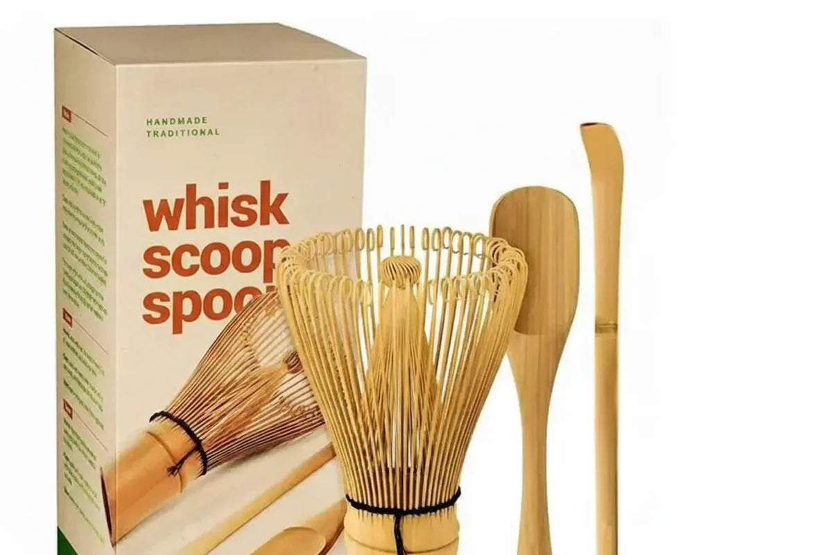 Matcha Tea Set Bamboo Whisk & Spoon Glazed Bowl