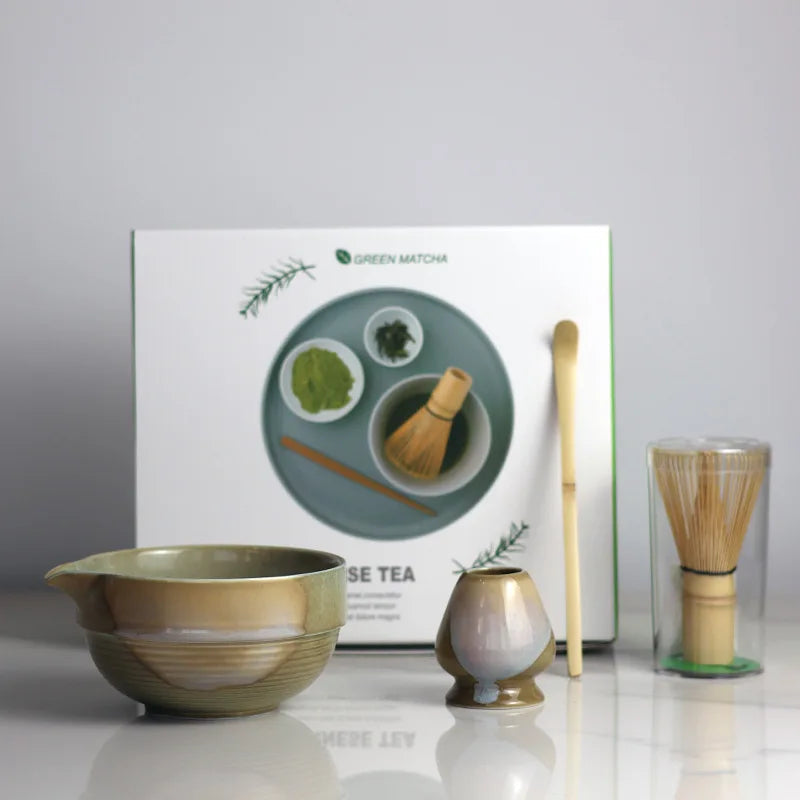 Matcha Tea Set Ceramic Bamboo Whisk Gift Box